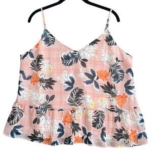 V-Neck Floral Peplum Camisole Womens Large Pink Tropical Resortwear Casual Layer
